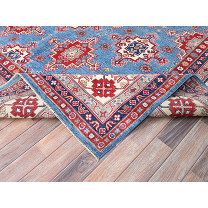 9'2"X11'9" Blue Hand Knotted Geometric Medallions Pure Wool Oriental Rug