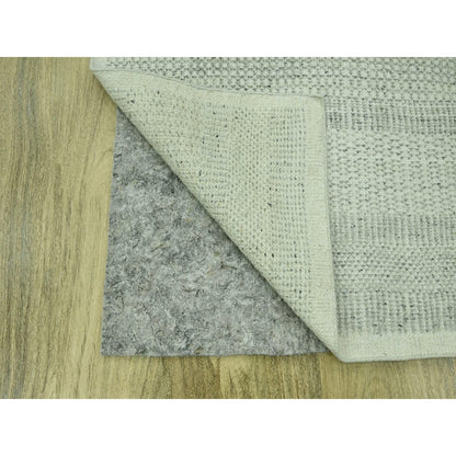 2'8"X6'3" Gray 100% Wool Rug Hand Knotted Oxidized Grass Design Runner