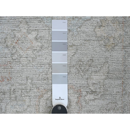 2'8"X9'8" Gray Hand Knotted Angora Oushak Tree Design All Wool Runner Rug