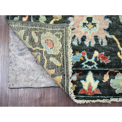 2'10"X9'8" Black Angora Oushak Leaf Design Hand Knotted Wool Runner Rug