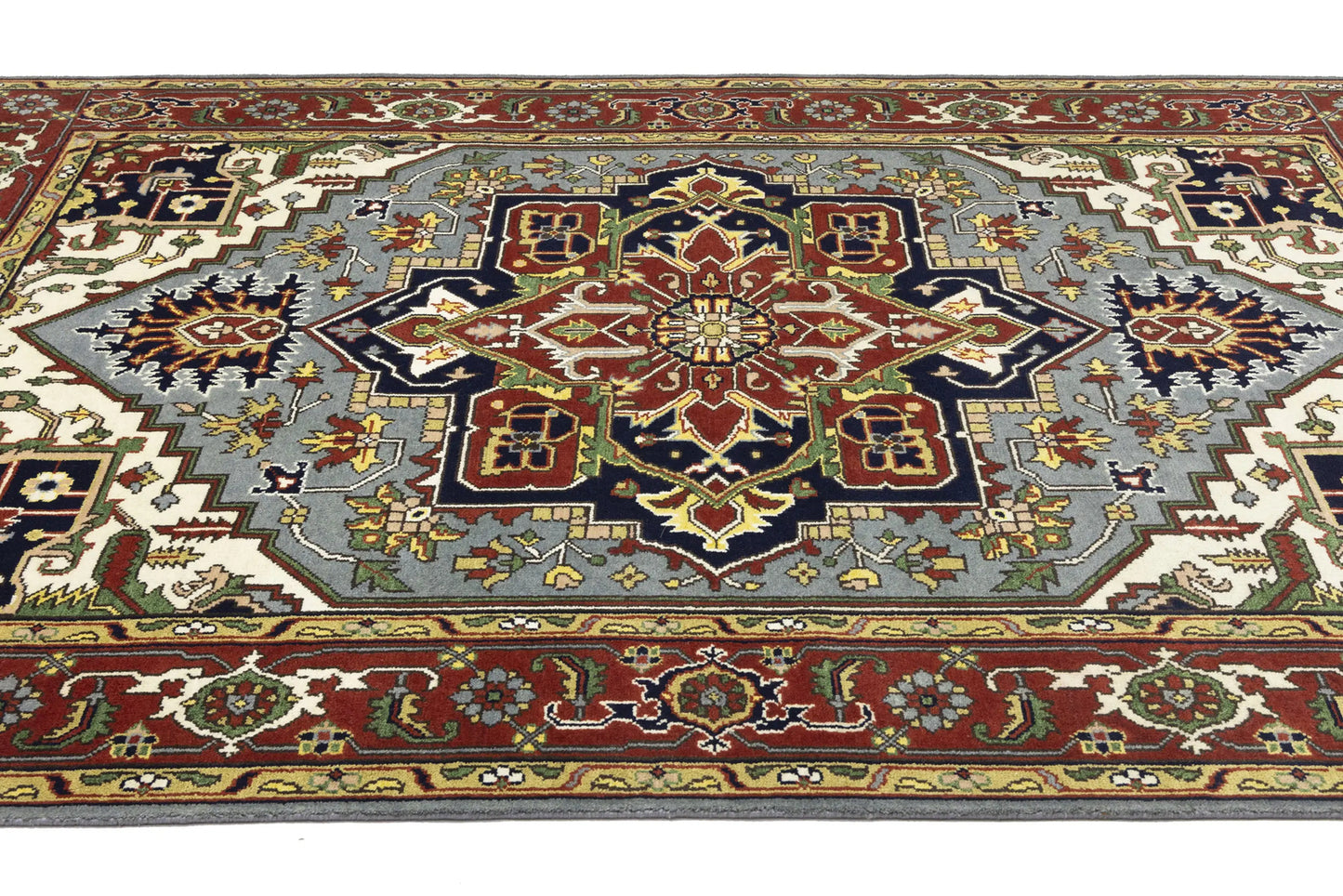 Hand-Knotted Large Gray Floral Heriz Serapi Wool