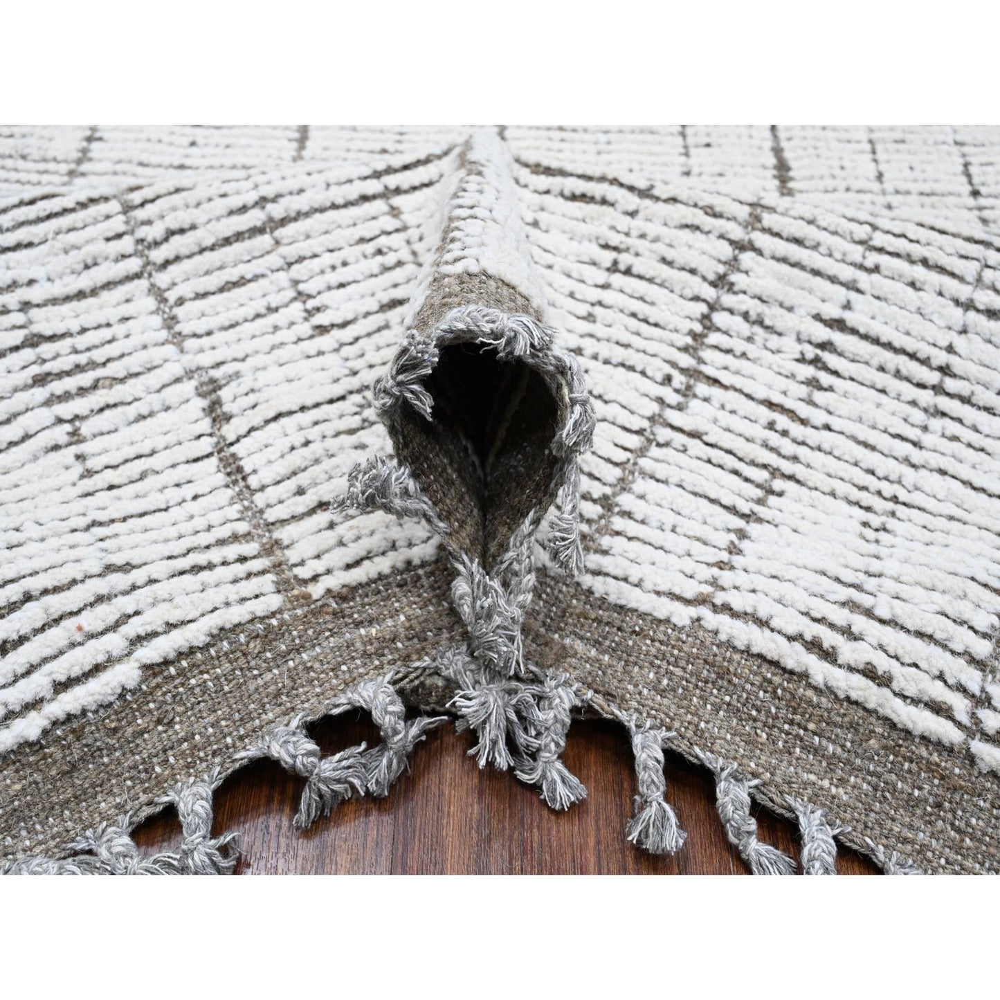 12'2"X15'9" Ivory Hand Knotted Moroccan Weave Wool Oversized Oriental Rug