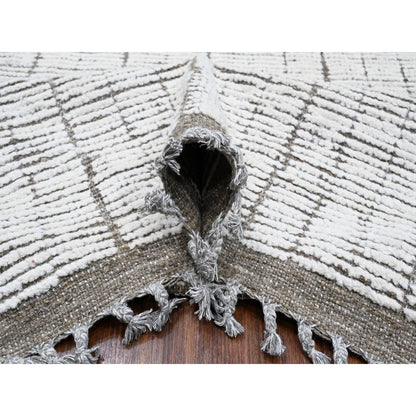 12'2"X15'9" Ivory Hand Knotted Moroccan Weave Wool Oversized Oriental Rug