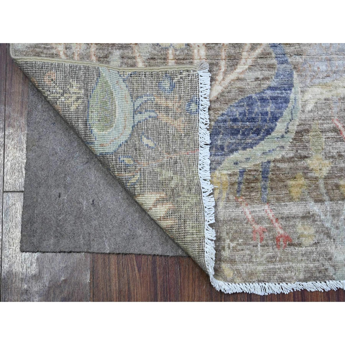 2'6"X6'2" Gray Birds Of Paradise Hand Knotted Wool Runner Oriental Rug