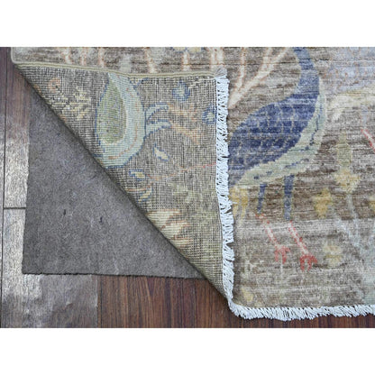 2'6"X6'2" Gray Birds Of Paradise Hand Knotted Wool Runner Oriental Rug