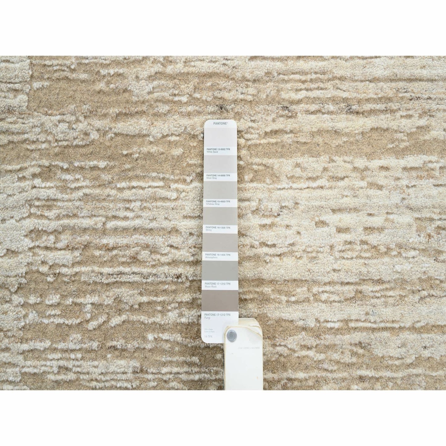 10'X10'Beige Hand Loomed Wool Modern Fine Jacquard Tone On Tone Round Rug