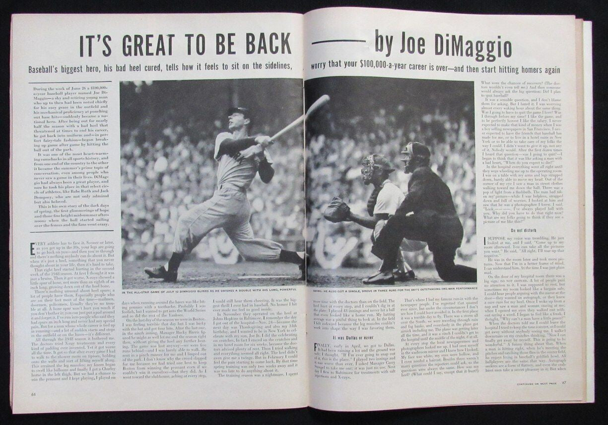 Joe Dimaggio Autographed August 1, 1949 Life Magazine New York Yankees Psa/Dna