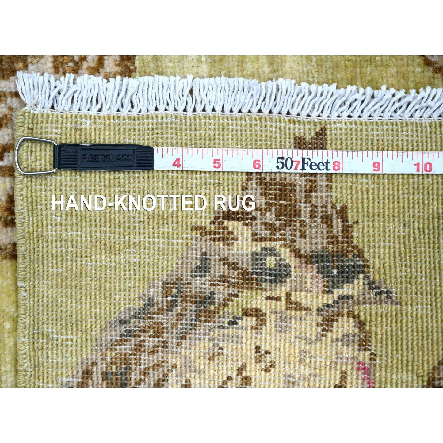 1'10"X3' Green Sparrows On The Tree Pure Wool Hand Knotted Sample Rug