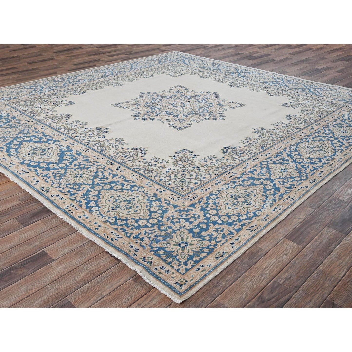 10'X10' Ivory Vintage Zoroastrian Karman Square Soft Wool Hand Knotted Rug