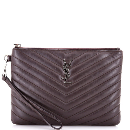 Saint Laurent Classic Monogram Wristlet Pouch Matelasse Chevron Leather Small