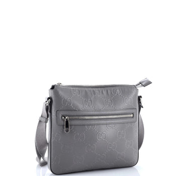 Gucci Front Zip Messenger Gg Embossed Perforated Leather Small