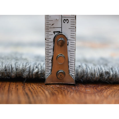 3'3"X10' Hand Knotted Charcoal Black Angora Oushak Wool Wide Runner Rug