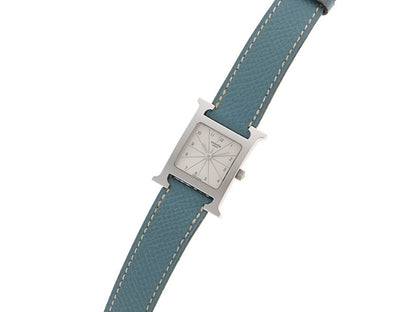Hermes H Watch Hh1.210 Leather Quartz Silver Color