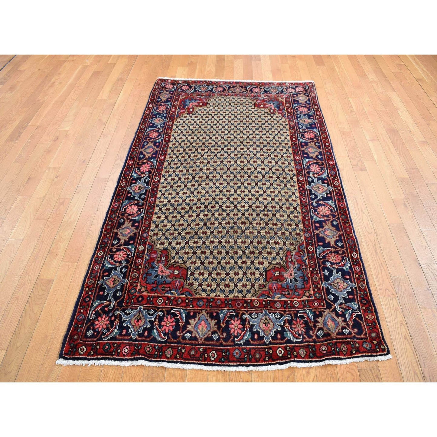 4'4"X7'9" Brown New Zoroastrian Serrib Pure Wool Hand Knotted Rug