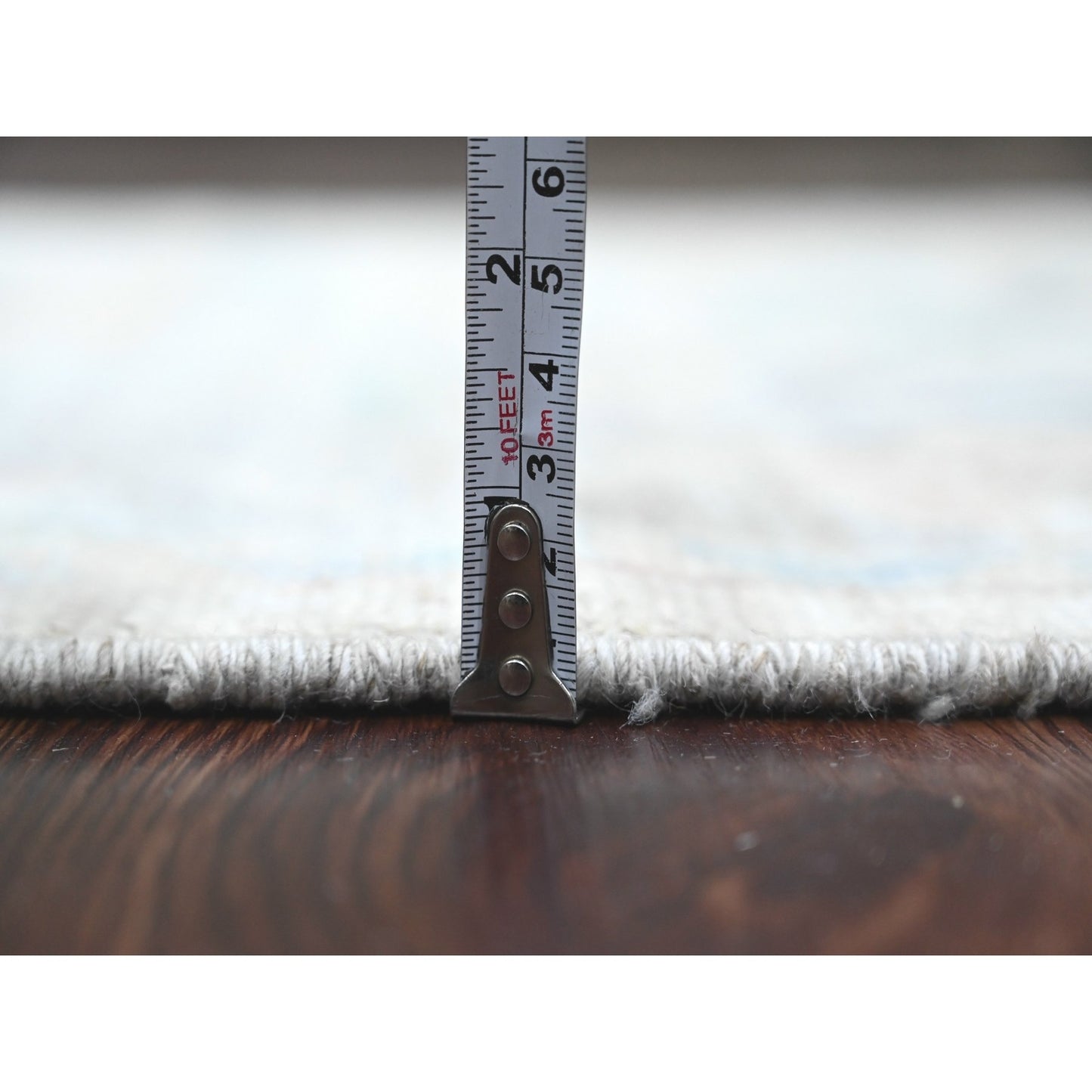 3'1"X10' Gray Pure Wool Angora Oushak Leaf Design Hand Knotted Runner Rug