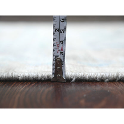 3'1"X10' Gray Pure Wool Angora Oushak Leaf Design Hand Knotted Runner Rug