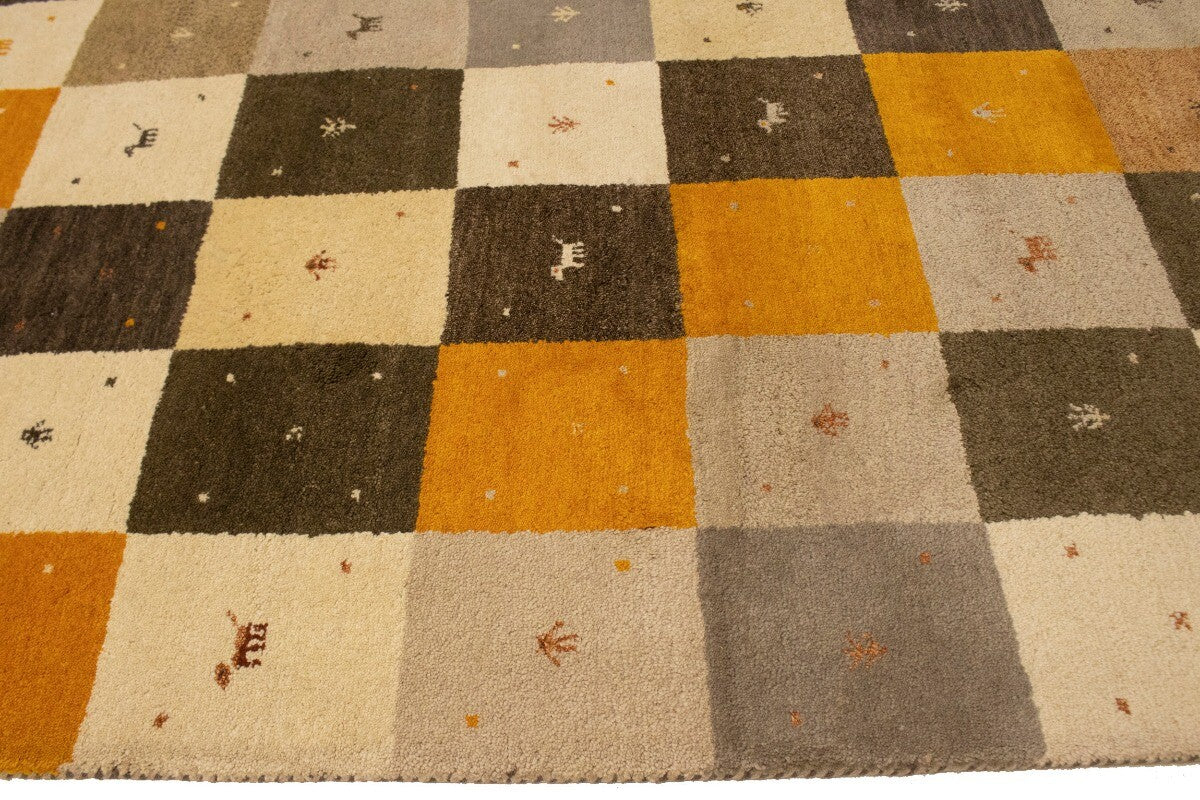 Modern Gabbeh Rug Multicolored Tribal Checker