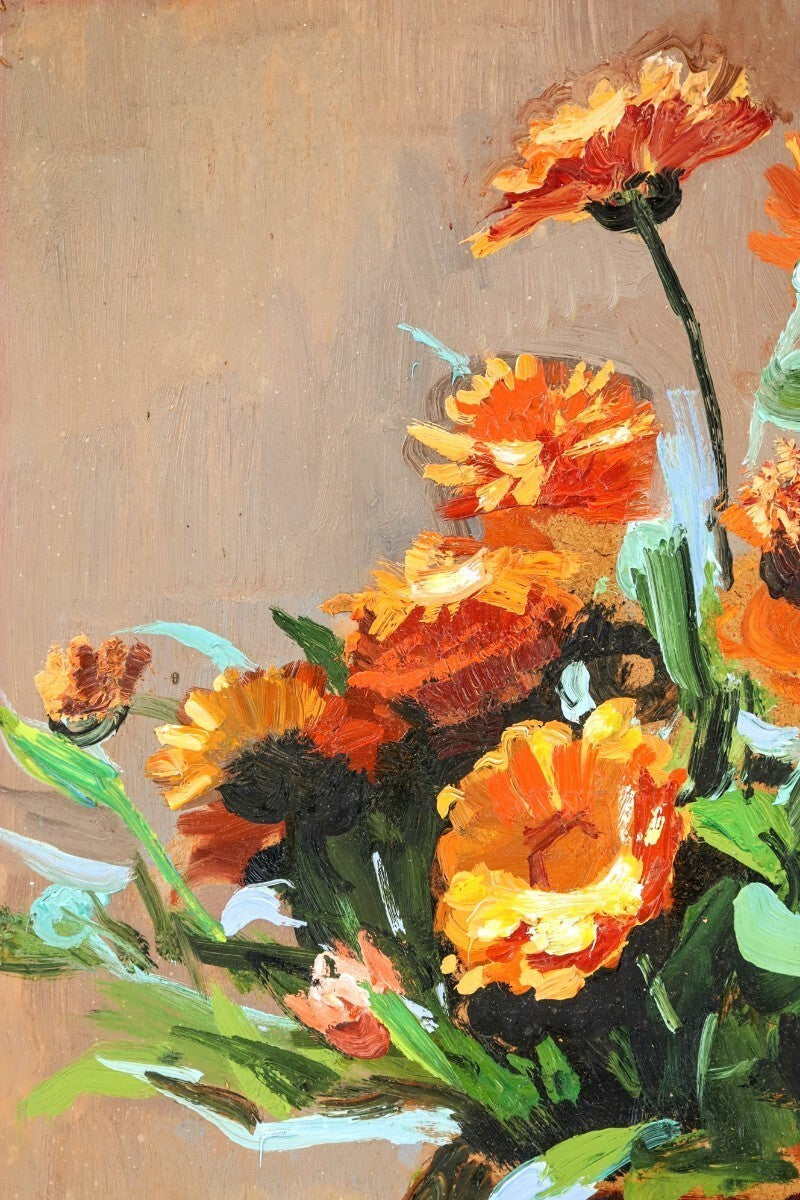 Andr Jouault Calendulas Original Oil Painting Still Life Flowers Signed The F