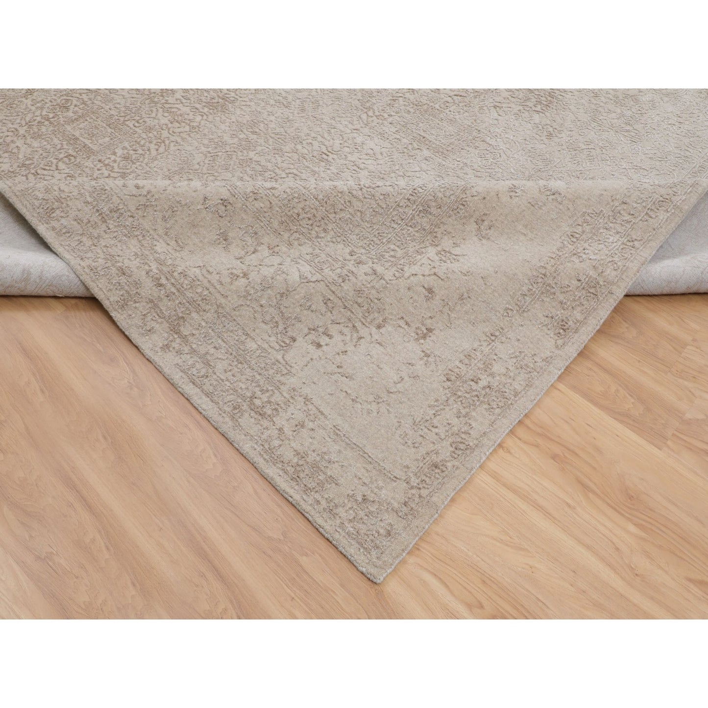 11'8"X14'8" Oversized Taupe Fine Jacquard Hand Loomed Wool And Artsilkrug