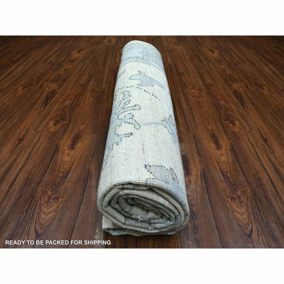 8'X9'9" Ivory Hand Knotted Afghan Angora Oushak Soft Wool Rug