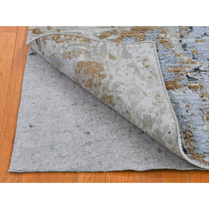 2'10"X5'1" Abstract Design Wool And Silk Hi-Low Pile Hand Knotted Rug