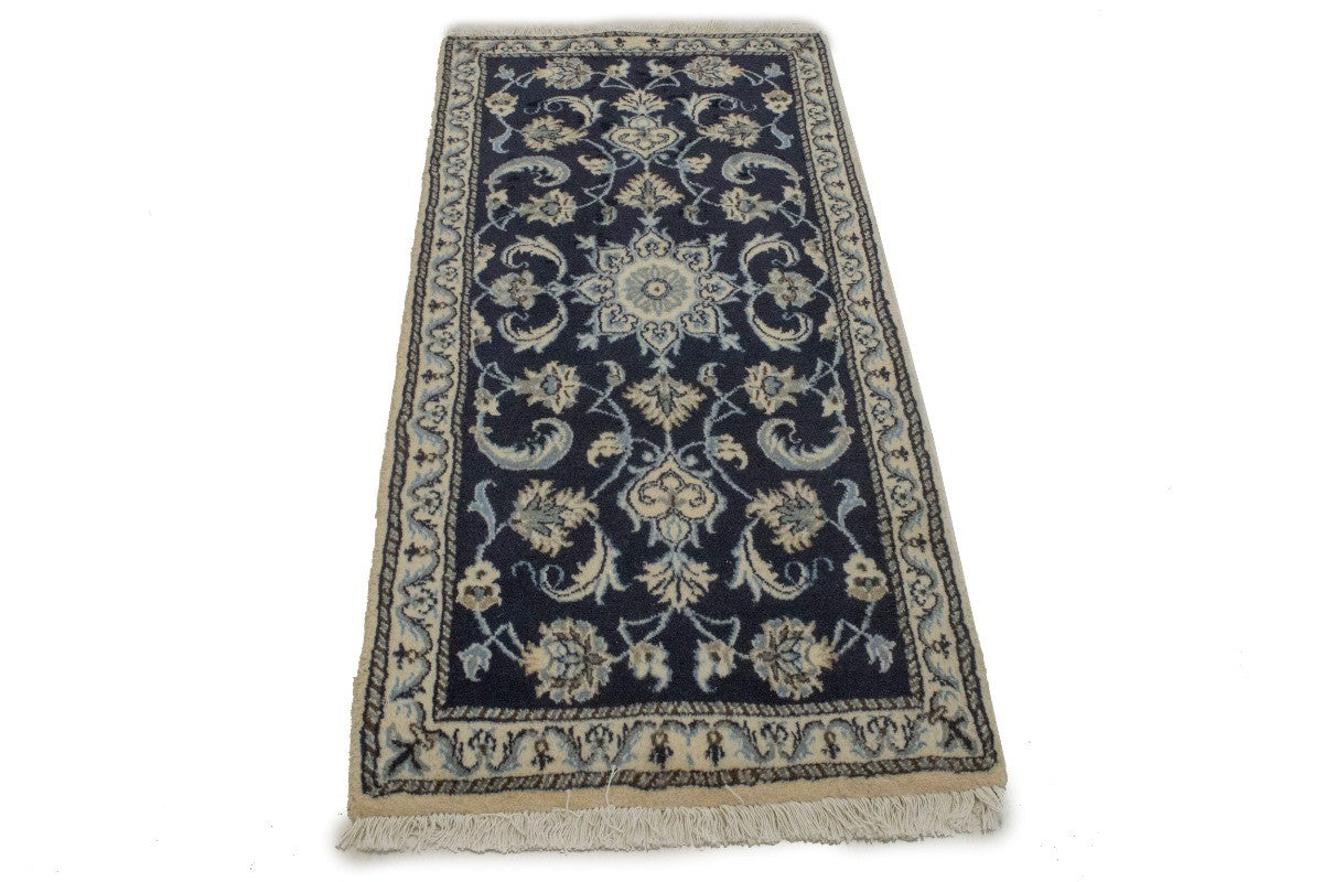 Nain Oriental Rug Small Classic Navy Floral Design Thick Pile Carpet 2'3X4'7 ft