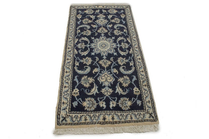 Nain Oriental Rug Small Classic Navy Floral Design Thick Pile Carpet 2'3X4'7 ft