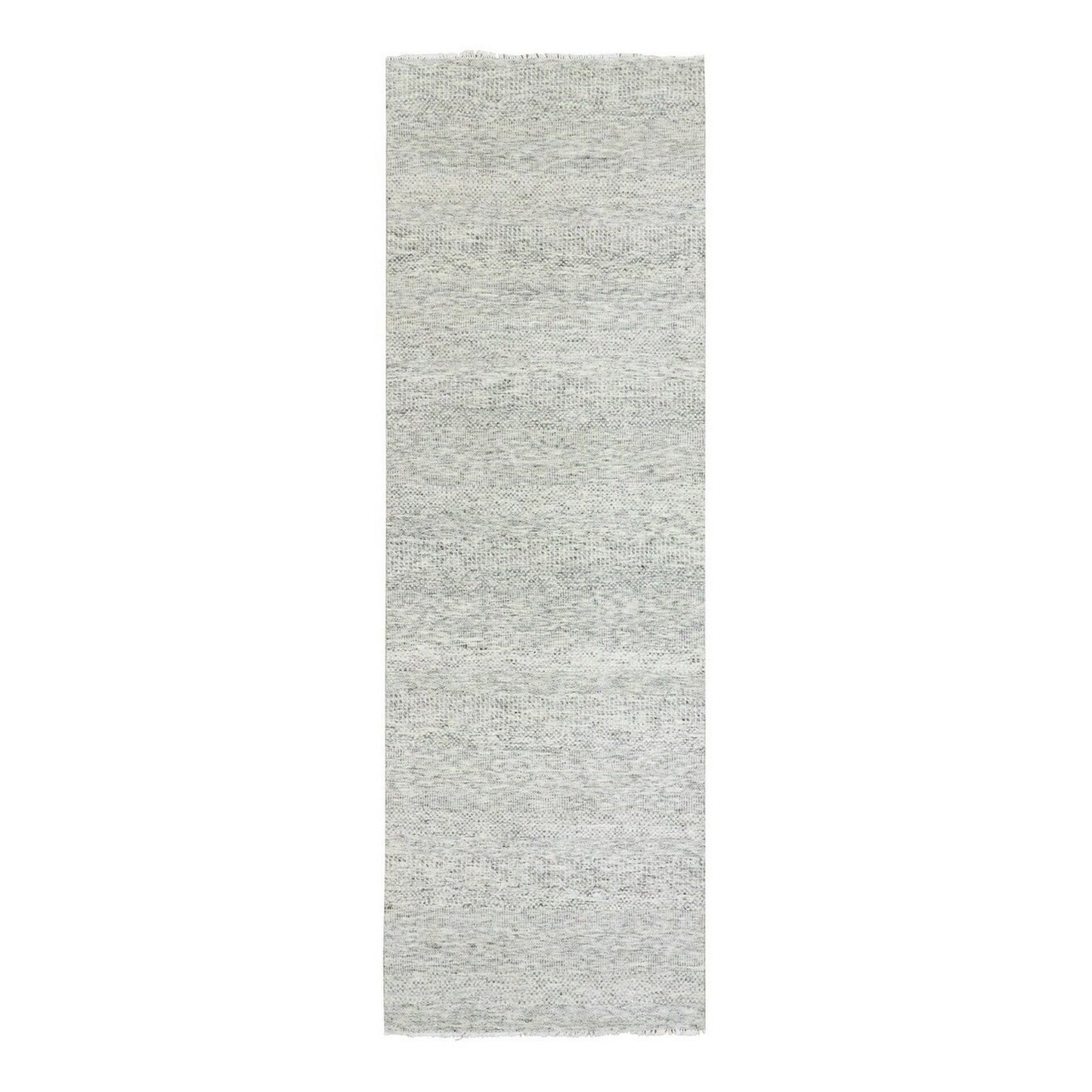 4'X12'2" Gray Grass Design Undyed Wool Hand Knotted Wide Runner Rug