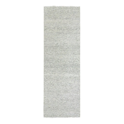 4'X12'2" Gray Grass Design Undyed Wool Hand Knotted Wide Runner Rug