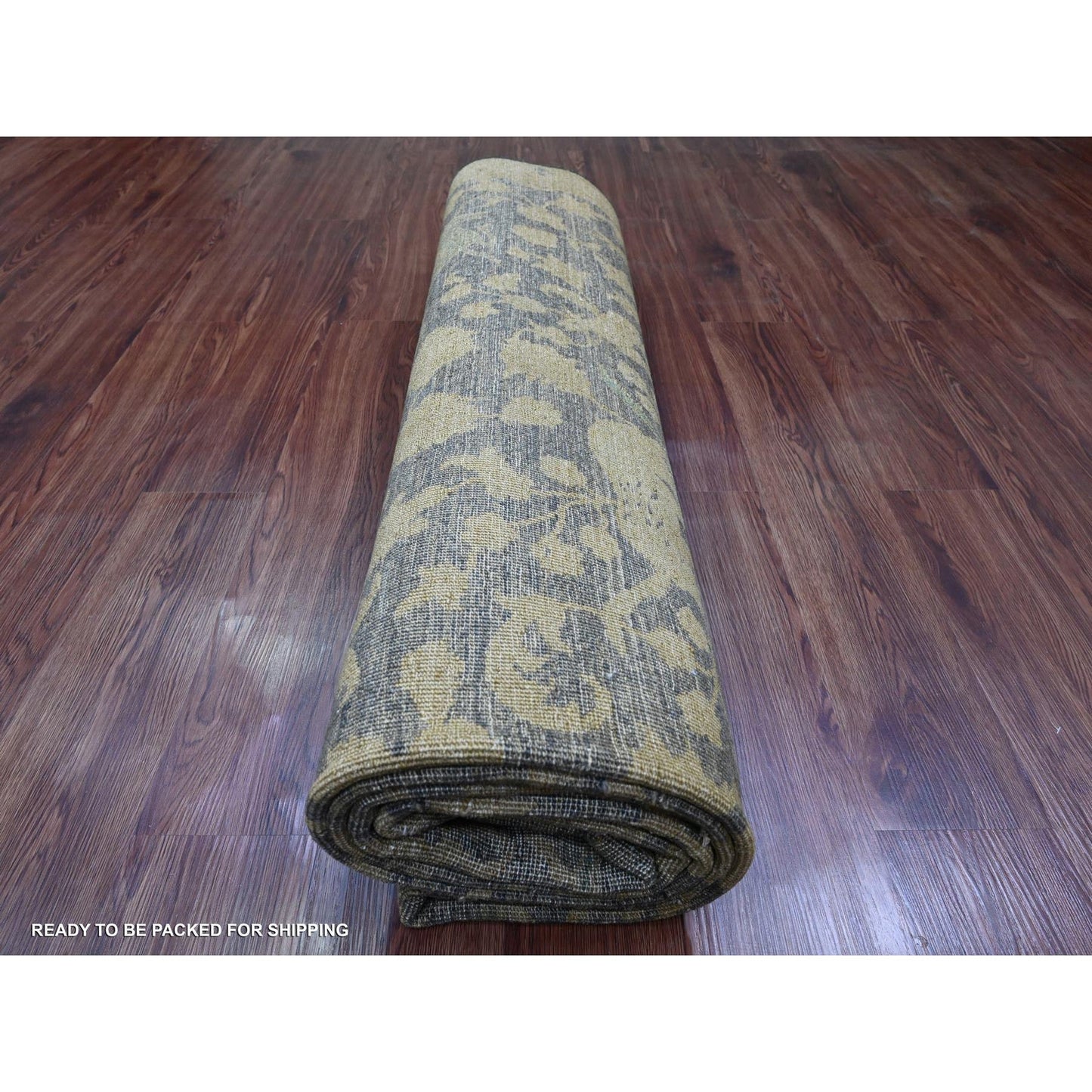 7'8"X10'1" Brown Overdyed Design Hunting Scene Pure Wool Hand Knotted Rug