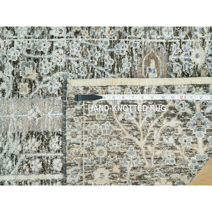 2'4"X8'1" Gray Hand Knotted Silk And Wool Willow And Cypress Tree Rug
