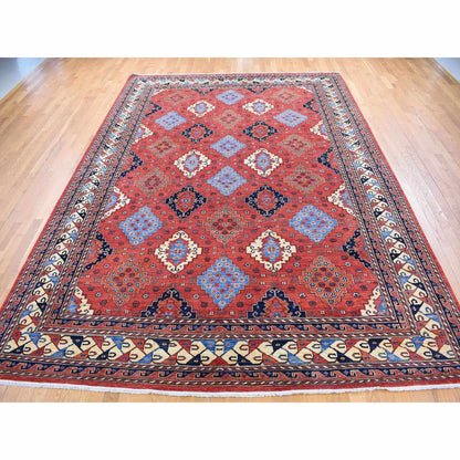 10'X14' Imperial Red Afghan Ersari Pure Wool Hand Knotted Rug