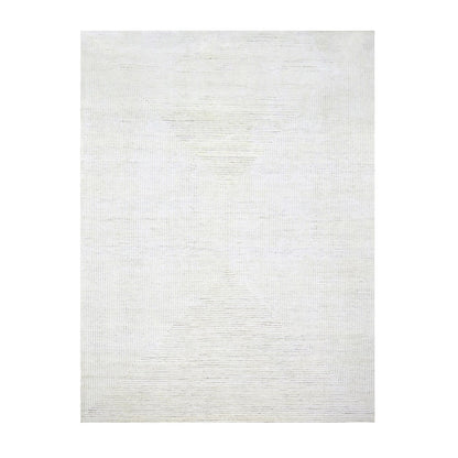 9'X12' Daisy White Geometric Variegated Line Design Wool Hand Knotted Rug