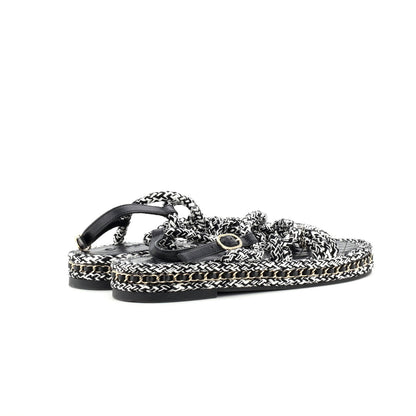 Chanel Women'S Cc Chain Sandals Braided Cord
