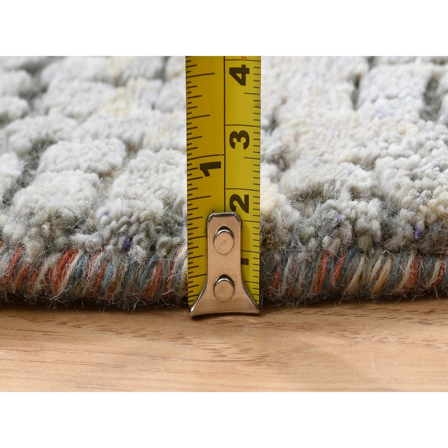 5'10"X5'10" Cream Abstract Design Wool And Silk Hand Knotted Round Rug