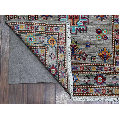 2'8"X13'2" Gray Hand Knotted Super Kazak Colorful Medallions Runner Rug