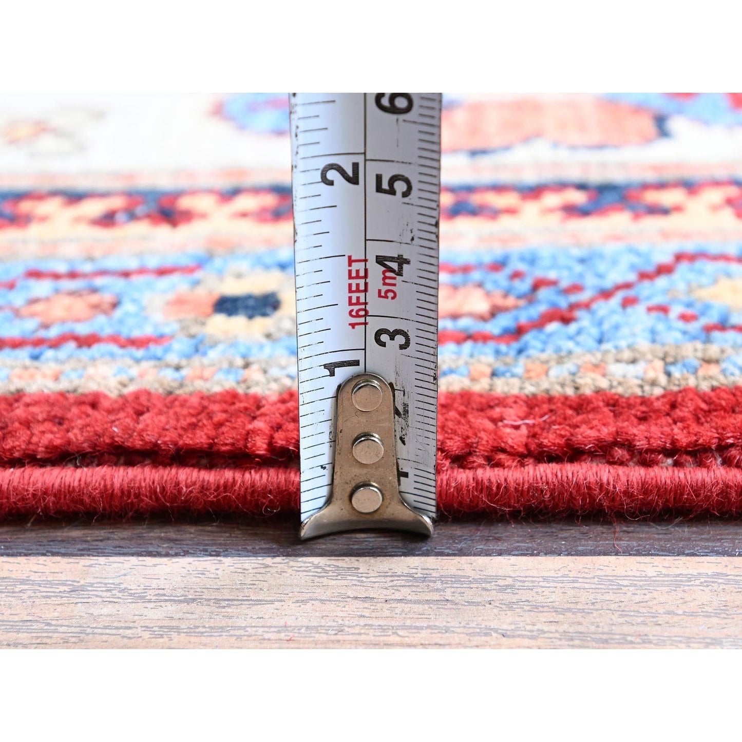 6'X8'10" Red Afghan Special Kazak Geometric Pattern Hand Knotted Wool Rug