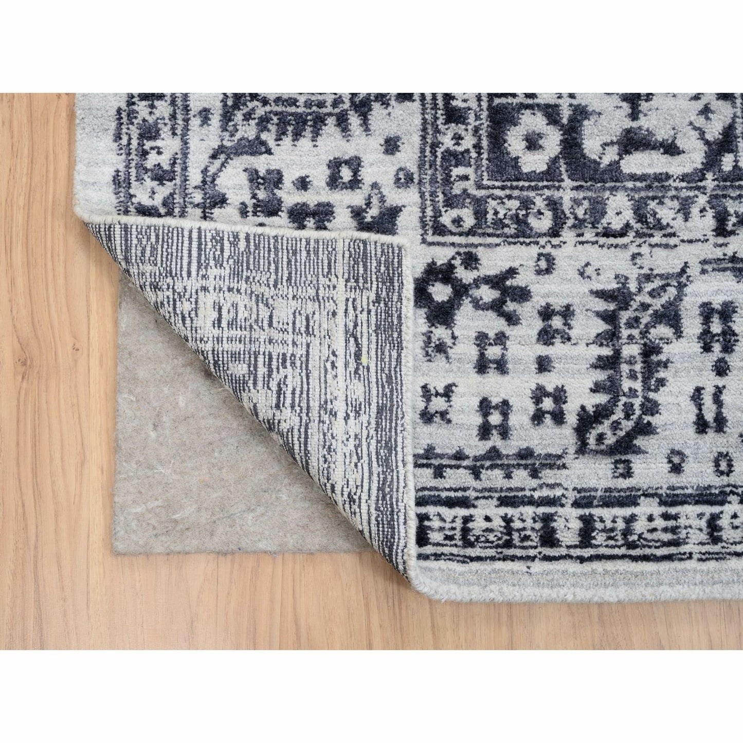 9'X11'10" Black Serapi Heris Design Wool And Silk Hand Loomed Rug