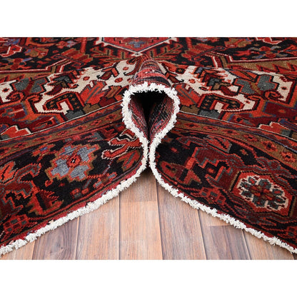 10'1"X12'10" Electric Crimson Red Vintage Semi Antique Heris Abrash Rug