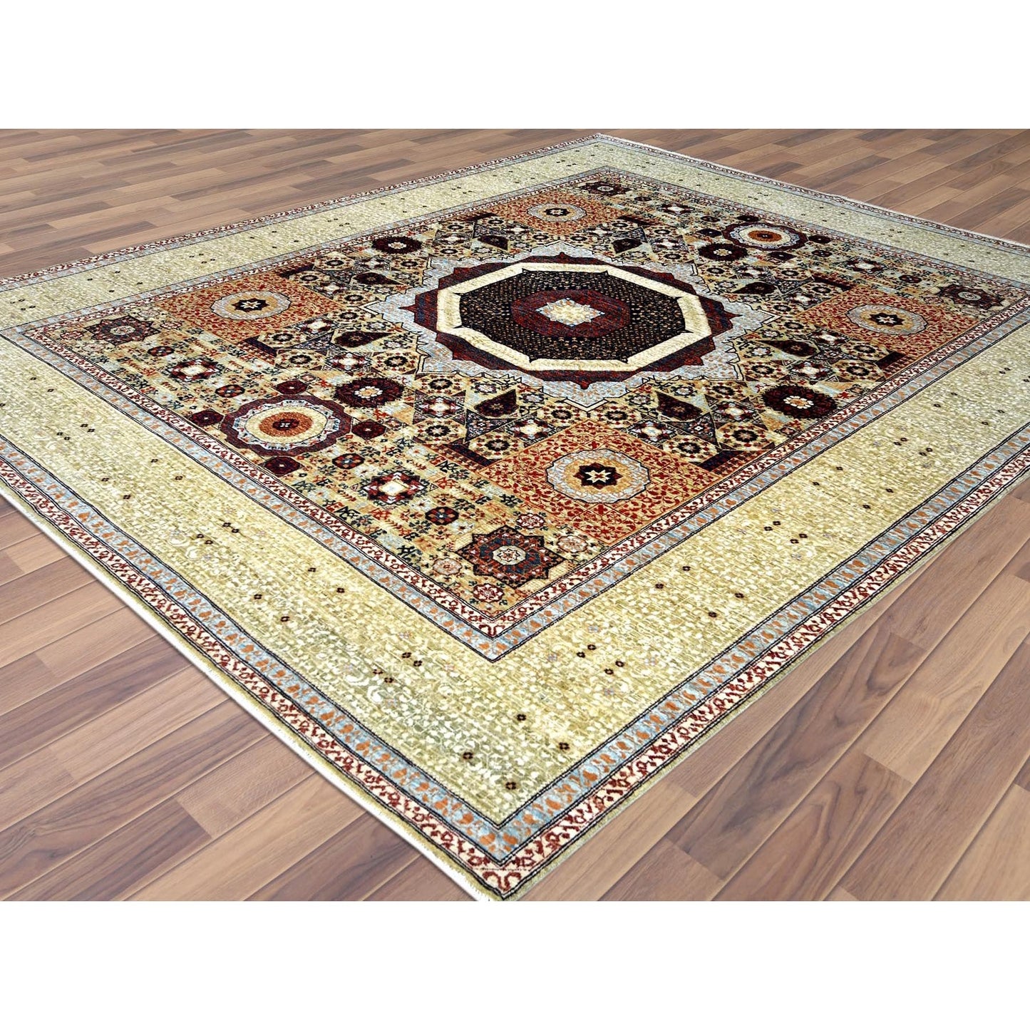 8'2"X10' Green Wool Hand Knotted Super Fine Peshawar 200 Kpsi Rug