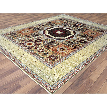 8'2"X10' Green Wool Hand Knotted Super Fine Peshawar 200 Kpsi Rug