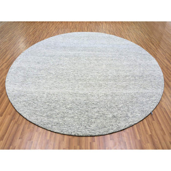 11'X11' Bright Gray Undyed Wool Grass Design Hand Knotted Round Rug