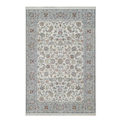 6'X9' Spring White Hand Knotted Nain With Flower Design Wool And Silk Rug