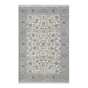 6'X9' Spring White Hand Knotted Nain With Flower Design Wool And Silk Rug