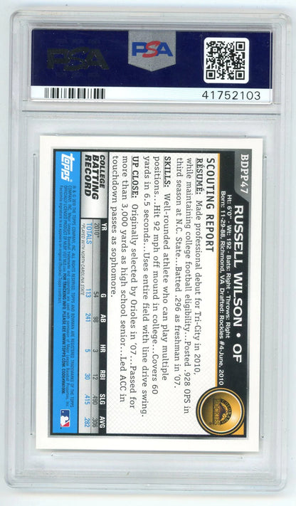 Russell Wilson 2010 Bowman Draft Picks & Prospects #Bdpp47 Psa Mt 10