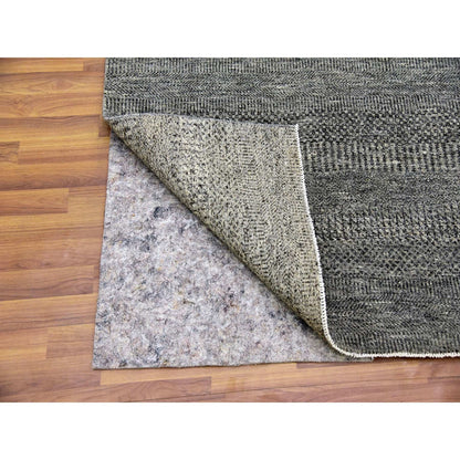 4'2"X6' Gray Modern Grass Design Natural Undyed Wool Hand Knotted Rug
