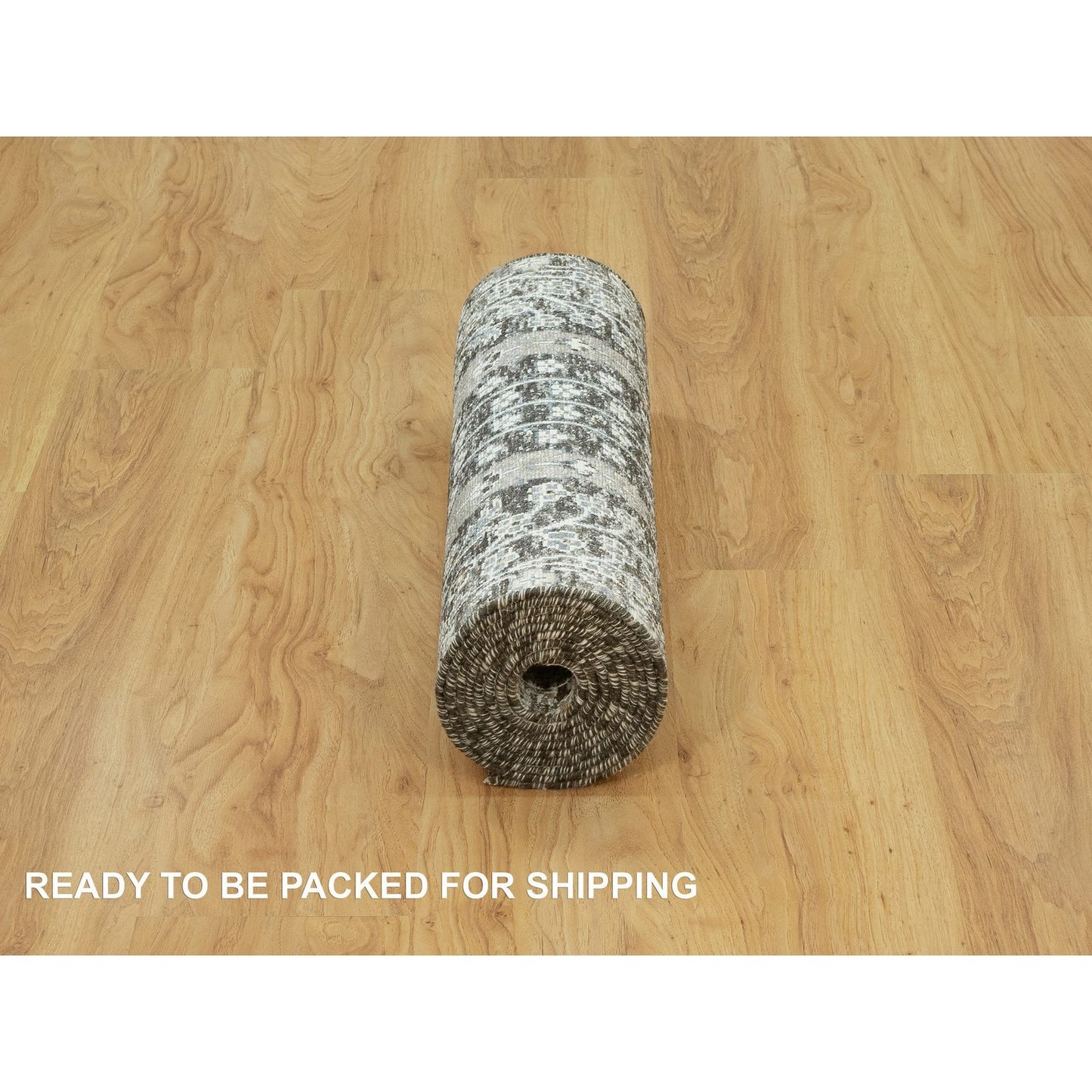 2'6"X10' Gray Hand Knotted Silk And Wool Willow And Cypress Tree Rug