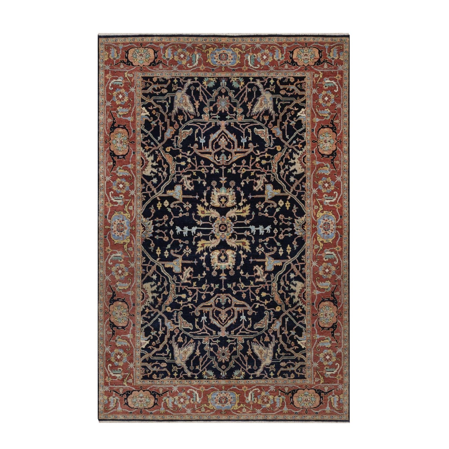 6'X9'3" Blue Antiqued Fine Heris Re-Creation Rug Hand Knotted Soft Wool