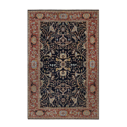 6'X9'3" Blue Antiqued Fine Heris Re-Creation Rug Hand Knotted Soft Wool