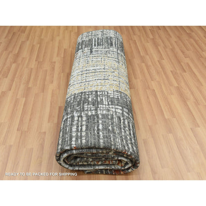9'X12'4" Jet Black Organic Wool Hand Knotted Abstract Design Rug